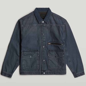 Dark navy denim <b>jacket</b> for men casual custom outerwear button up breathable seamless fashion coat gym sport <b>workout</b> streetwear - Product Image 1