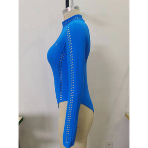 Traje de baño de una pieza de manga larga personalizado para mujer con cremallera frontal, corte láser, protección UPF 50+, para surf, 2026 - Product Image 5