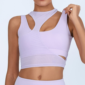 Women's High Support Lightweight Sports Bra Soft Padded Quick Dry Stretchy Mesh Insert Fitness Top Breathable Print Solid Front - Product Image 1