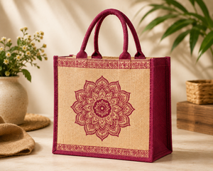 Custom Printed Geometric Pattern Premium Laminated Jute Tote <b>Bag</b> Rope Eco-Friendly Reusable Shopping <b>Wedding</b> <b>Gift</b> <b>Bag</b> 36x33x16cm - Product Image 3