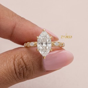 Romantic Vintage Style Marquise Lab Grown Diamond Engagement <b>Ring</b> <b>Adjustable</b> Band 925 <b>Silver</b> Elegant Jewelry for Anniversary - Product Image 3