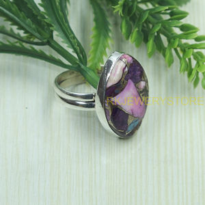 Pink Blue Copper Turquoise 925 Sterling Silver Handmade <b>Statement</b> <b>Ring</b> Marquise Shape Mosaic Inlay Unique Designer JewelryWomen - Product Image 2