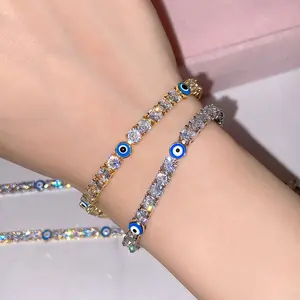 Silver Gold Plated Jewelry Iced Out Cubic Zirconia Diamond Tennis Turkish Evil Eye Bracelets Anklet
