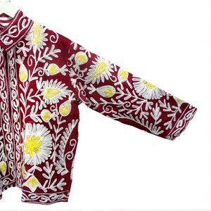 Handmade Corduroy Suzani Jacket Women's Floral Embroidered Cotton Stripe Lining Autumn <b>Winter</b> Fashion <b>Coat</b> - Product Image 2