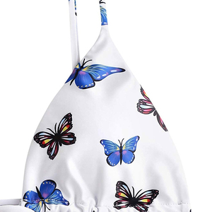 Conjunto de bikini con estampado de mariposas para mujer, top con cordones laterales, traje de baño de poliéster y elastano, ajuste regular - Product Image 3
