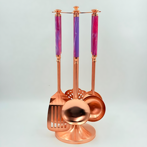 Hot Sale <b>Copper</b> Finish Stainless Steel Kitchenware Set With Set Of 6 With Resin <b>Handle</b> Use For Kitchen In Low Price In India - Product Image 1