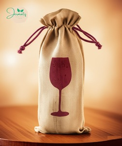 JERMATZ Red Canvas Wine Tote <b>Bag</b> With Handles <b>Medium</b> Size Letter Pattern Made In Bangladesh - Product Image 6