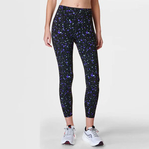 Leggings de yoga taille haute réfléchissants écologiques sans coutures, longueur intégrale, avec panneau en maille texturée côtelée, extensibles dans les quatre sens, en Spandex, séchage rapide - Product Image 1