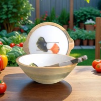 Bol à salade en bois, intérieur floral, fait main, ensemble de service alimentaire classique, écologique, durable, passe au lave-vaisselle, logo personnalisé, pour les fêtes