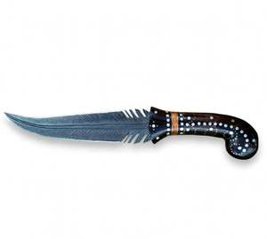 Heavy duty fixed blade utility <b>tool</b> with sweeping curved edge Feather <b>Profile</b> Contoured Dark Wood - Product Image 3