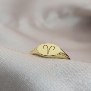 Bague signet gravée en argent sterling 925 avec signe du zodiaque 8x6mm, bague astrologique personnalisée, bijou horoscope, cadeau pour femmes et hommes - Product Image 2