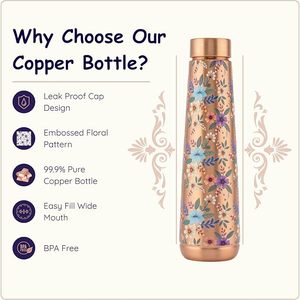 Botella de Cobre Puro con Diseño de Flores Silvestres Impresas, Diseño Multicolor - Product Image 2