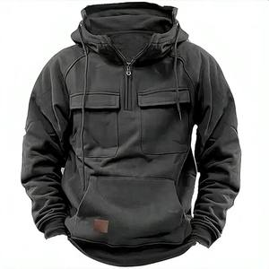 Oferta Especial: Sudadera con Capucha para Hombre, con Cremallera de 1/4, Estilo Cargo, Personalizable, con Bolsillo - Product Image 1
