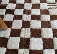 Tapis marocain authentique tissé à la main, abstrait, écologique, épais, antidérapant, antibactérien, adapté aux animaux domestiques, brun chocolat ivoire shaggy