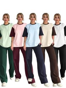 Conjunto de Verano de 2 Piezas para Mujer 2026, con Logotipo Personalizado OEM, Ecológico, 100% Algodón, Top de Manga Tres Cuartos y Pantalones Cortos, Estilo Casual Deportivo - Product Image 1