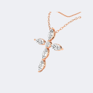 Collier pendentif croix en or massif avec grappe de diamants marquise et ronds de 1,00 carat, serti à griffes, bijou religieux, cadeau pour femmes et hommes - Product Image 5