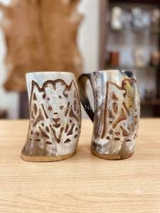 Handmade Horn Beer <b>Mug</b> With Handle Vintage Design <b>Tree</b> Of Life Pattern For Party Drink Cup - Product Image 6