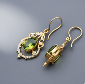 High Quality 5 Inch <b>Green</b> Hydro Oval 10×12mm Drop Earrings | 925 Sterling Silver with 18K Gold Plating Handmade Gift for Her - Product Image 2