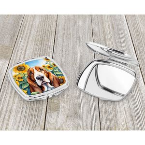 Compact Basset Hound Sunflowers <b>Travel</b> Makeup <b>Mirror</b> Folding Handheld Design Gift for Women and Girls - Product Image 3