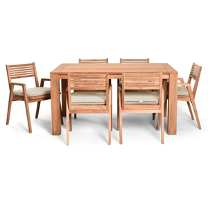 Outdoor <b>Garden</b> Set Furniture Crafted from Kiln Dried Teak Wood with Natural Finish Dining <b>Table</b> and Armchairs - Product Image 3