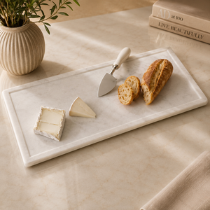 Plateau de service en marbre avec poignées dorées, plateau de service élégant en marbre, plateau de bar en marbre - Product Image 2