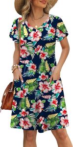 Vestidos de Verano para Mujer 2026, Estilo Tulipán, Manga Corta, Cuello en V, Holgados, con Bolsillos, Lisos/Estampados - Product Image 3