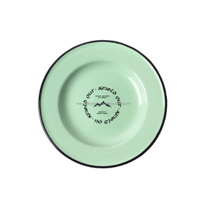 Platos y recipientes de metal esmaltado con impresión personalizada para fiestas, decoración de mesa, aperitivos, galletas, vajilla, plato elegante con borde azul - Product Image 1