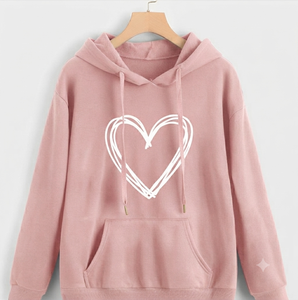 <b>Women's</b> Green <b>Hoodie</b> with <b>White</b> Heart Print 100% Cotton Knitted Breathable Casual Front Logo Pocket Design Winter Wear - Product Image 3