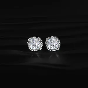 Cushion Cut Diamond <b>Stud</b> <b>Earrings</b> with Twisted Rope Frame Minimalist diamond <b>Earrings</b> <b>Fine</b> Jewelry Classic Diamond <b>Earrings</b> - Product Image 1