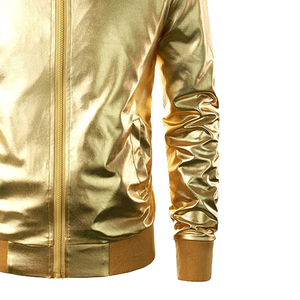 Blouson Bomber Vintage Doré pour Homme, Imperméable, en PU, Fermeture Boutonnée, Style Décontracté, Col Montant, Manches Classiques, Couleur Unie - Product Image 5