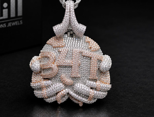 Collier pendentif en moissanite Ice Cube avec chaîne, breloque lettre micro-pavée ronde, bijoux pour homme - Product Image 2