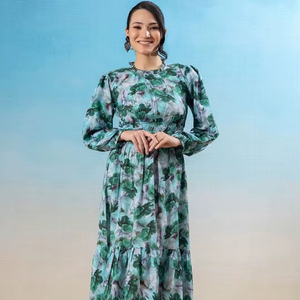 Solid Color Full Sleeve <b>Loose</b> Chiffon Formal Floral Print Midi <b>Dress</b> for Women Casual Regular Sweet Style Sexy <b>Dress</b> For Women - Product Image 1