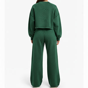 Ensemble sweat à capuche court et jogging en molleton 100 % coton, couleur unie, style streetwear, grande taille, léger et ample, prix de gros - Product Image 3