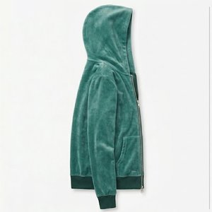 Sudadera con capucha de terciopelo para mujer al por mayor, con cremallera, color liso, manga larga, para otoño, longitud regular, sin forro, tela de poliéster - Product Image 3