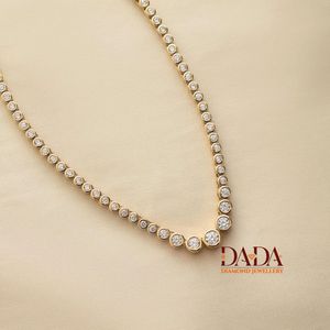 Collar de Tenis Clásico con Diamantes para Mujer, Oro Amarillo, Engaste de Bisel, Diamantes Redondos, Joyería Fina Elegante y Minimalista para Uso Diario - Product Image 1