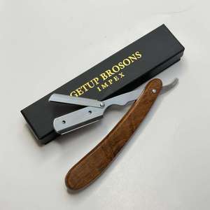 Wholesale High Quality Disposable Professional Barber Straight-edged Stainless Steel Razor Single Blade Wood Handle Durable Face - Product Image 3