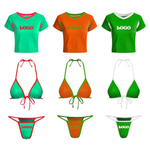 Ensemble bikini sexy deux pièces de haute qualité pour femme, avec soutien-gorge triangle rembourré amovible à l'avant et culotte taille haute, style plage tendance pour femme - Product Image 6