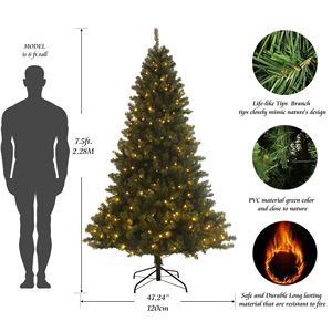 7.5ft Pre-Lit Artificial Christmas <b>Tree</b> with 400 LED <b>Lights</b> Hinged and Foldable Stand Convenient Xmas Decoration - Product Image 2