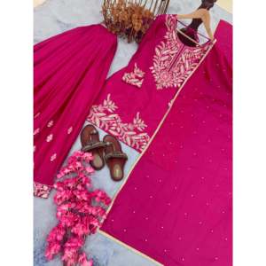 Designer Women's Sets Pure Chinon Silk <b>Top</b> Plazzo Dupatta for Party Wear - Product Image 3