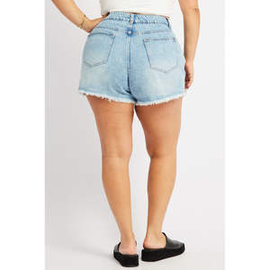 Shorts en jean respirants et lavables à la taille élastique personnalisée avec poches à boucles, boutons à clous, coupe ample, pour l'été - Product Image 2