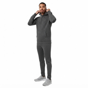Ensemble de survêtement gris à capuche pour homme, couleur unie, décontracté, respirant, en coton, sweat-shirt et pantalon, coupe classique - Product Image 1