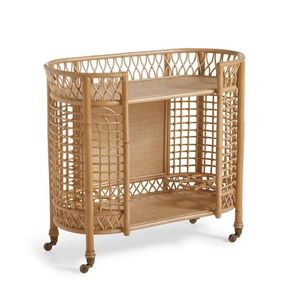 Luxury Cane Bar Cart <b>Serving</b> <b>Trolley</b> With Stylish Handmade Weaving And Durable Wooden Construction - Product Image 1