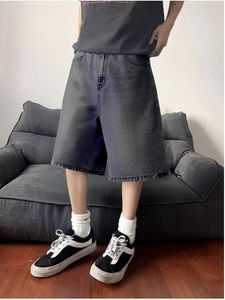 Pantalones Cortos de Mezclilla para Hombre, Cintura Alta, Lavado Oscuro, Pierna Recta, Estilo Casual de Verano, 100% Algodón Tejido, Bolsillos, Tinte Liso - Product Image 6