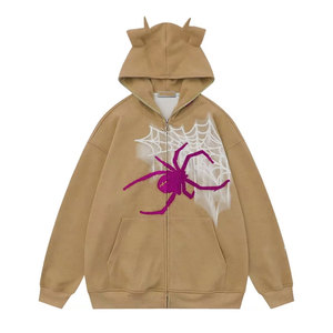 Sweat à capuche zippé pour homme, en molleton 100% coton, coupe oversize, couleur unie, idéal pour l'hiver et l'allaitement - Product Image 2