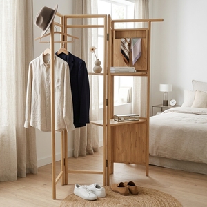Foldable Teak Standing Coat Hanger Multi <b>Shelf</b> Wooden Clothes Rack Garment Organizer <b>Bedroom</b> Home Decor Storage Rack - Product Image 3