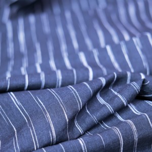 Tela de Lino 100% Orgánica, Ecológica, de Peso Medio, Secado Rápido, Transpirable, Azul, con Rayas Tejidas, para Camisas, Vestidos y Textiles del Hogar - Product Image 2