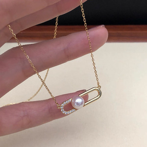 สร้อยคอเงินแท้สไตล์ญี่ปุ่น AKOYA พร้อมจี้มุกและโซ่คล้องไหปลาร้าแบบคลิปหนีบกระดาษ ขายส่งจากบริษัท Zhuji - Product Image 2