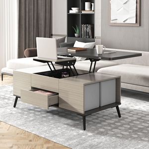 Set di 5 Tavoli Convertibili con Piano Sollevabile per Caffè e Pranzo, con Pouf Contenitori per Uso Multifunzionale - Product Image 2