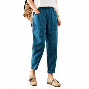 <b>Women's</b> Fit Leg Casual Pant Style <b>Trouser</b> 100% Linen Elastic Waist with Front Pocket Durable Manufacturer Supplier - Product Image 3