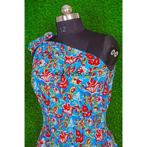 Vestido Midi Elegante de un Solo Hombro, 100% Algodón Puro, Estampado, Cómodo, para Fiestas, Playa, Bodas, para Mujer - Product Image 4